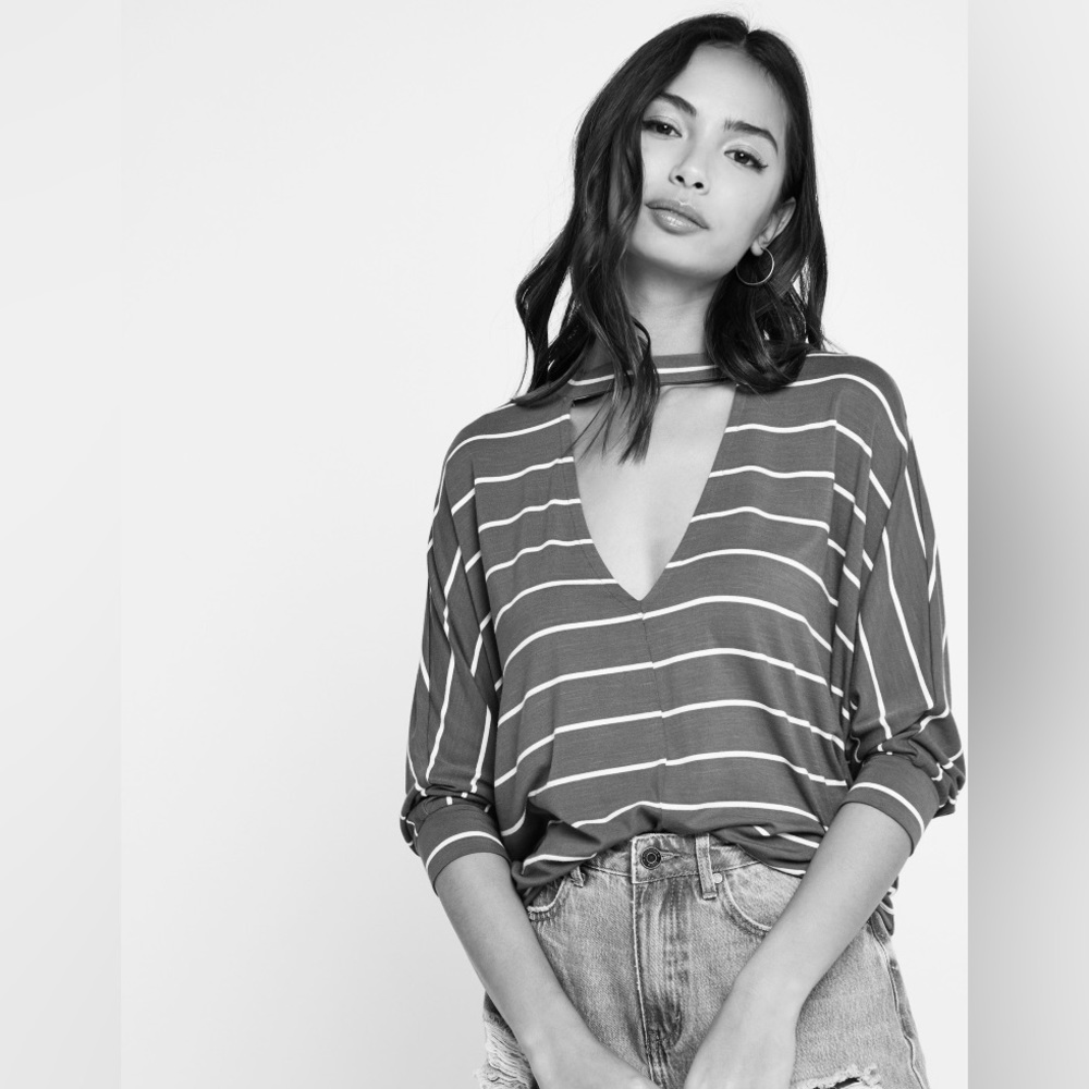 Forever 21 Striped Cut Out T-Shirt Maroon